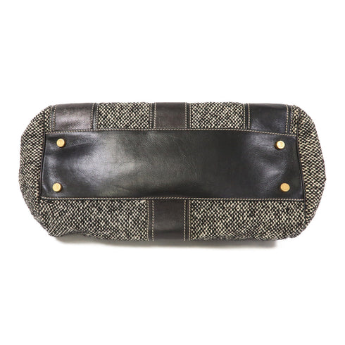 CELINE GHW Handbag/Tote Bag Canvas/Calfskin Leather Black