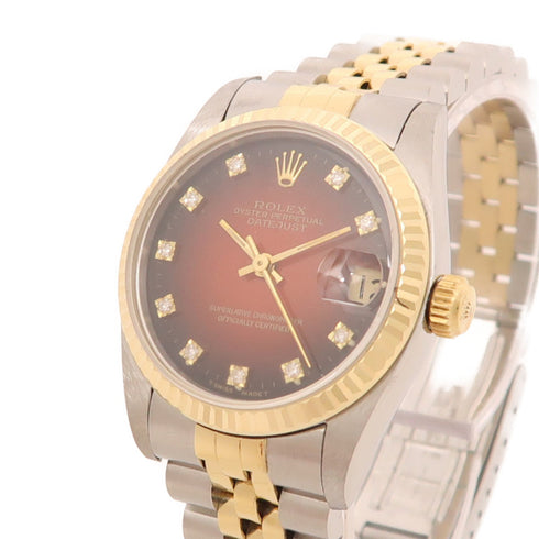ROLEX Datejust Automatic Watch 68273 18K Yellow Gold/Stainless Steel Red