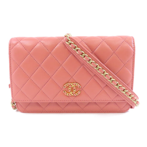 CHANEL Quilted CC GHW C19 WOC Wallet On Chain Shoulder Bag Lambskin Leather Pink