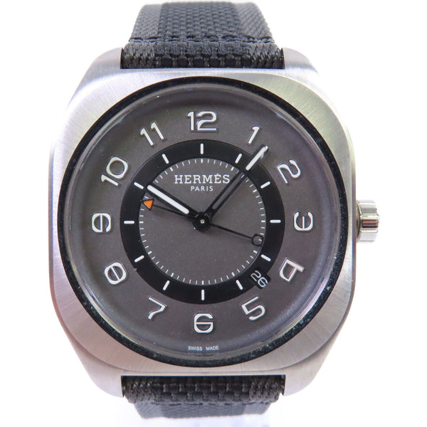 HERMES HO8 Automatic Watch Titanium Canvas Belt Grey