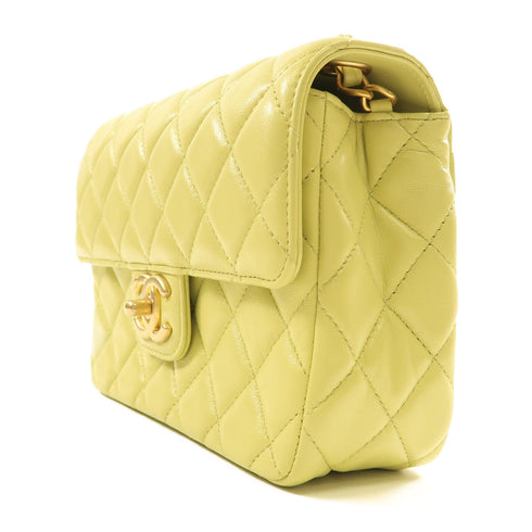 CHANEL CC GHW Chain Shoulder Bag Lambskin Leather Yelllow