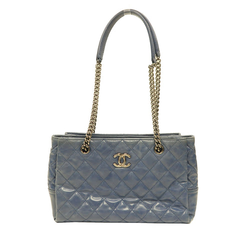 CHANEL Quilted CC SHW Chain Shoulder Bag Calfskin Leather Blue v3