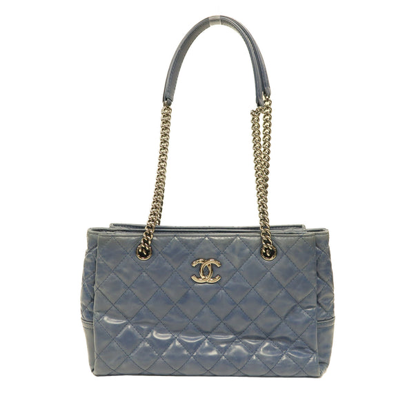 CHANEL Quilted CC SHW Chain Shoulder Bag Calfskin Leather Blue v3