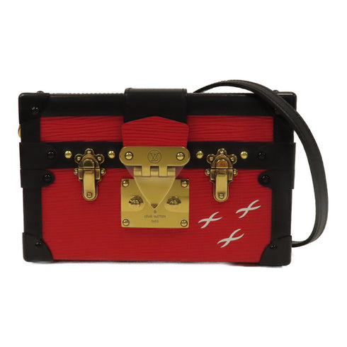 LOUIS VUITTON LV GHW Petite Malle Shoulder Bag M54651 Epi Leather Black/Red