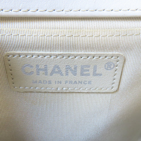 CHANEL Quilted CC SH Boy Chanel Chain Shoulder Bag Patent Leather White