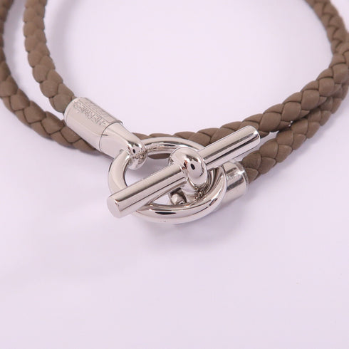 HERMES PHW Collier Glenan Necklace Leather 18/Etoupe