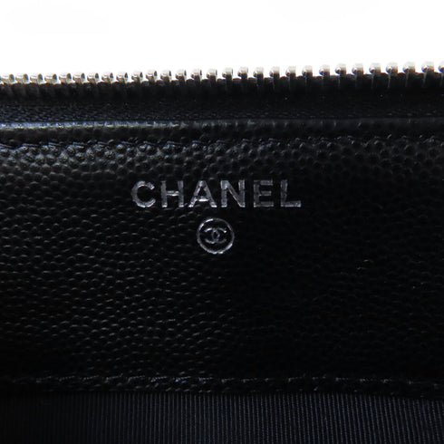 CHANEL Herringbone SHW CC Clutch Bag Pouch Calfskin Leather Black