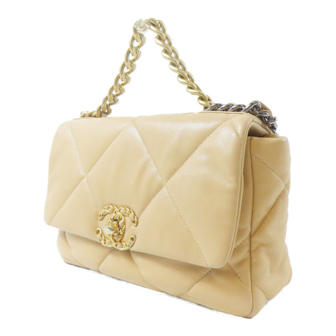CHANEL Quilted CC GHW Chanel 19 Large 2way Chain Shoulder AS1161 Lambskin Beige