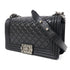 CHANEL Quilted CC SHW Boy 25 Chain Shoulder Bag Leather Black