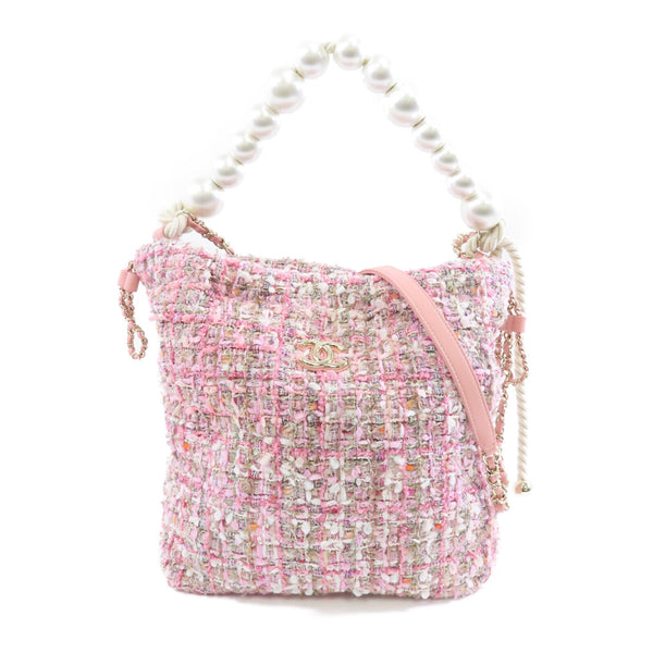 CHANEL CC GHW 2way Shoulder Bag Tweed Pink White