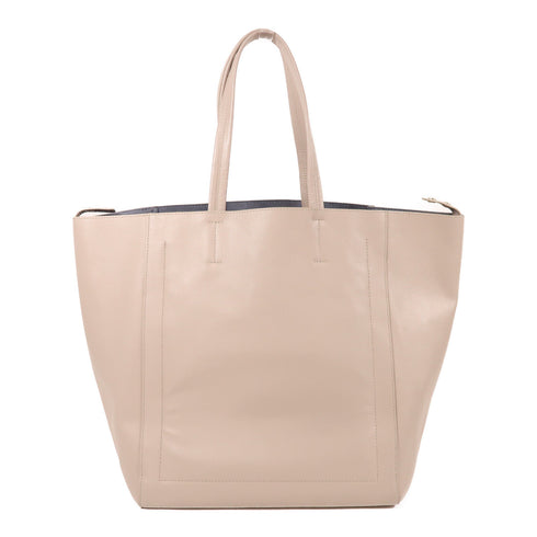 Furla GHW Shoulder Tote Bag Calfskin Leather Light Khaki