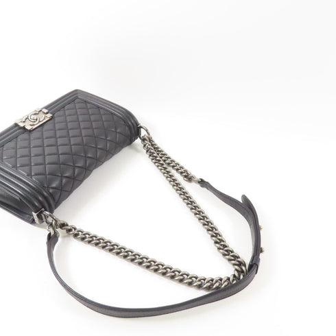 CHANEL CC SHW Boy 25 Chain Shoulder Bag Lambskin Leather Black v1