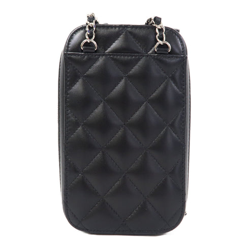 CHANEL Quilted CC SHW Chain Shoulder Phone Bag Lambskin Leather Black