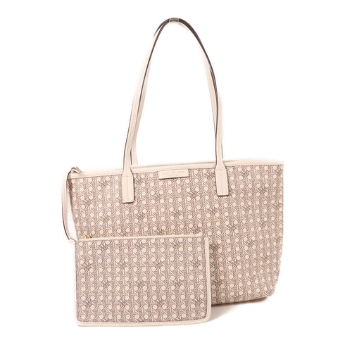 Tory Burch GHW Shoulder Tote Bag Coated Canvas White