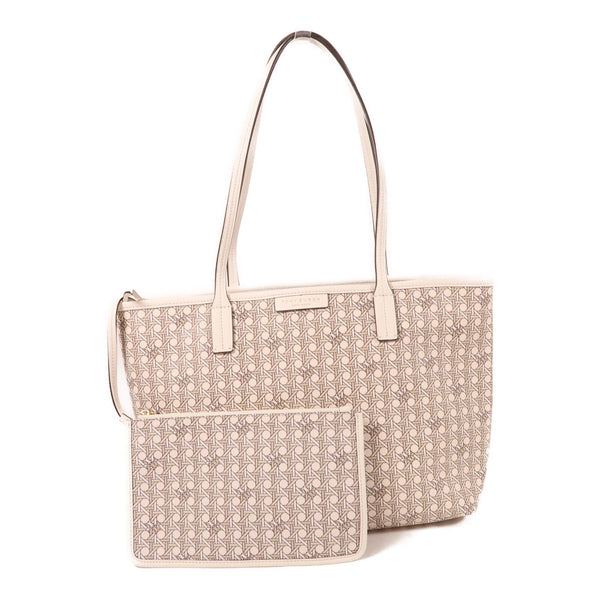 Tory Burch GHW Shoulder Tote Bag Coated Canvas White