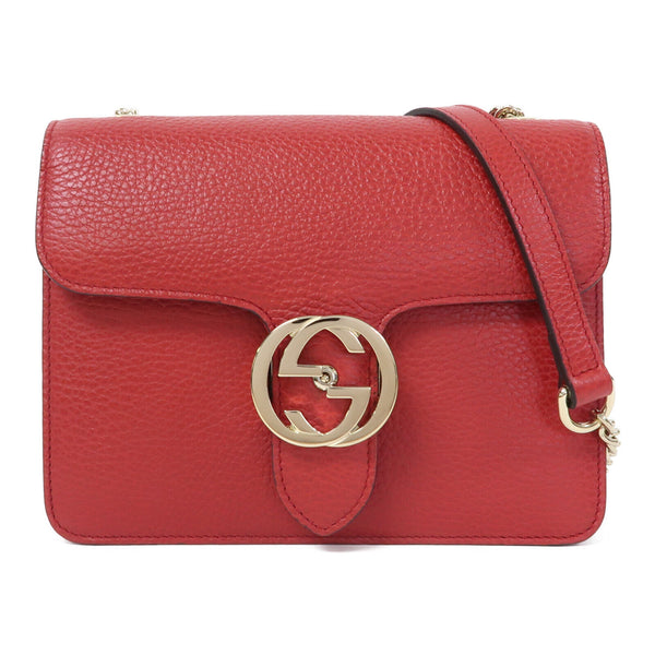 GUCCI GG GHW Interlocking G Chain Shoulder Bag 510304 Calfskin Leather Red