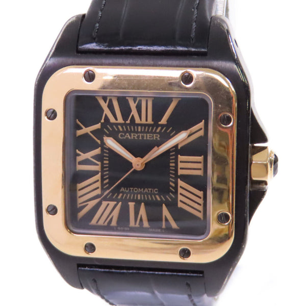 CARTIER Santos 100 Carbon Automatic Watch 18K Rose Gold SS W2020009 Black