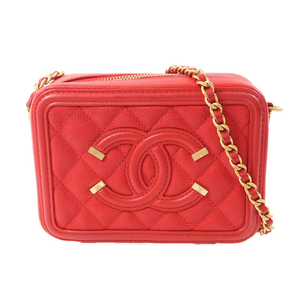 CHANEL CC GHW Chain Shoulder Bag Calfskin Leather Red v1