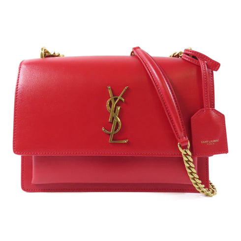 SAINT LAURENT YSL GHW Chain Shoulder Bag 442906 Calfskin Leather Red