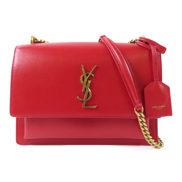 SAINT LAURENT YSL GHW Chain Shoulder Bag 442906 Calfskin Leather Red
