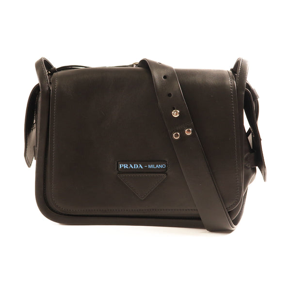 PRADA SHW Etiquette Bag Shoulder Bag Calfskin Leather 1BD123 Black