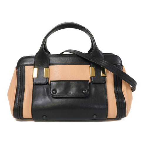 Chloe GHW Alice Handle 2 Way Shoulder Bag Calfskin Leather Black/Pink