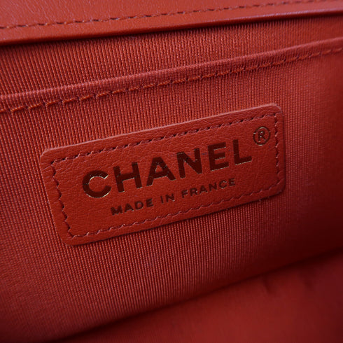 CHANEL Herringbone CC GHW Boy Chanel Chain Shoulder Bag Lambskin Leather Red