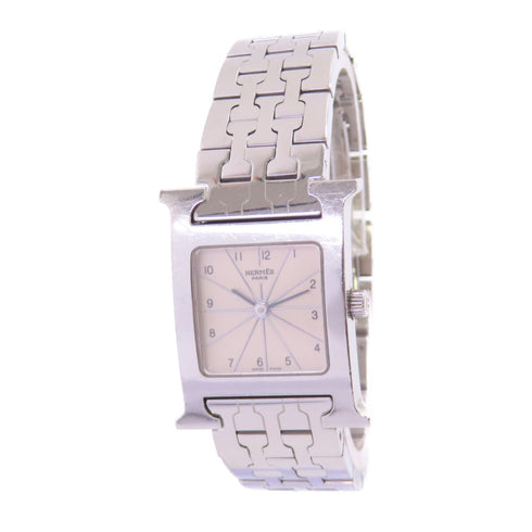 HERMES SHW Medium Heure H Quartz Watch Stainless Steel White