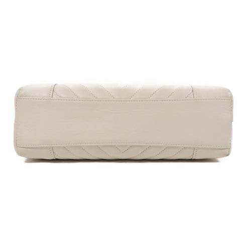 CHANEL Herringbone CC GHW Chain Shoulder Bag Calfskin Leather White