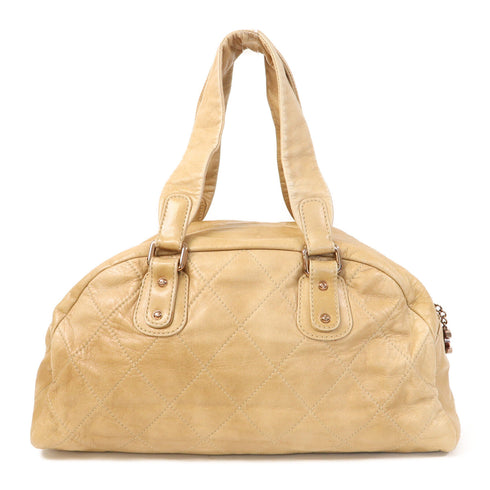 CHANEL CC Shoulder Bag Quilted Calfskin Leather Beige