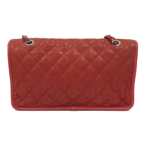 CHANEL Quilted CC SHW Flap Chain Shoulder Bag Leather Red