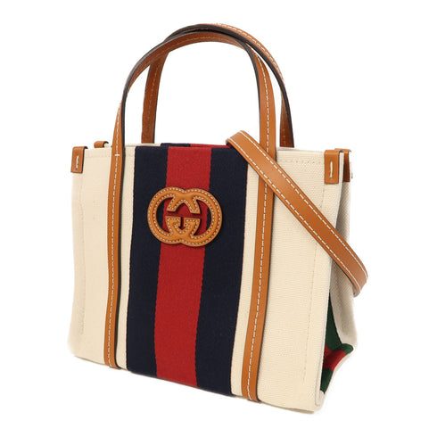 GUCCI GG GHW Interlocking 2 Way Shoulder Tote Bag 727735 Canvas Beige/Blue/Red