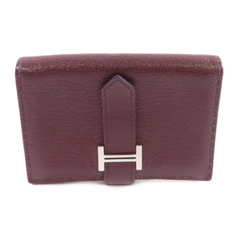 HERMES PHW Bearn Card Case Card Holder Cherve Leather Roughe Red