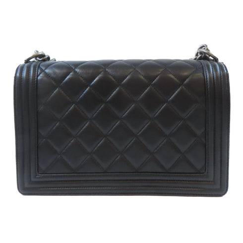 CHANEL Quilted CC Boy Chanel Chain Shoulder Bag Lambskin Leather Black