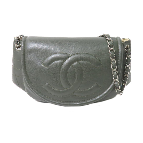 CHANEL CC SHW Chain Shoulder Bag Calfskin Leather Green v2