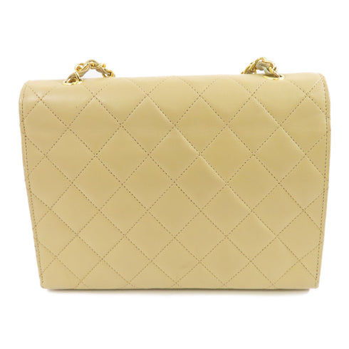 CHANEL Quilted CC GHW Vintage Chain Shoulder Bag Calfskin Leather Beige
