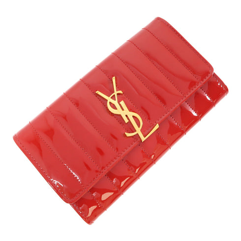 SAINT LAURENT YSL GHW Long Wallet 539972 Patent Leather Red