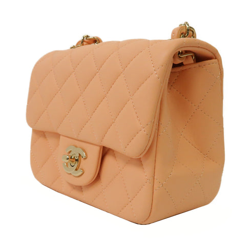 CHANEL Quilted CC Classic 17 Chain Shoulder Bag Lambskin Leather Pink