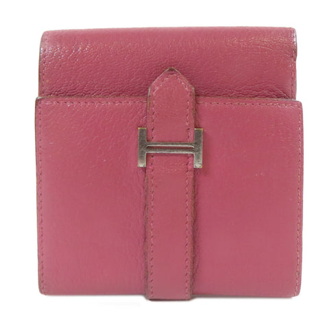 HERMES PHW Bearn Wallet Chevre Leather Red