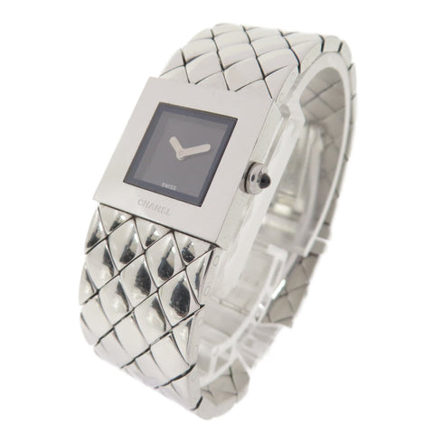 CHANEL CC Matelasse Quartz Watch H0009 Stainless Steel Black