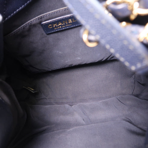 CHANEL CC GHW Bucket Bag 2 Way Shoulder Bag Handbag AS0895 Calfskin Leather Navy