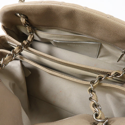 CHANEL Quilted CC SHW Chain Shoulder Bag Leather Grey