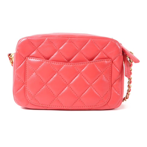 CHANEL CC GHW Chain Shoulder Bag Crossbody Lambskin Leather Red