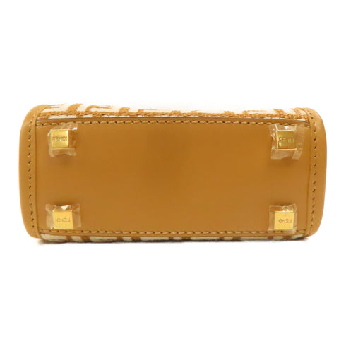 FENDI GHW Mini Sunshine Bag 2 WayvShoulder Bag Handbag Tweed Brown/White