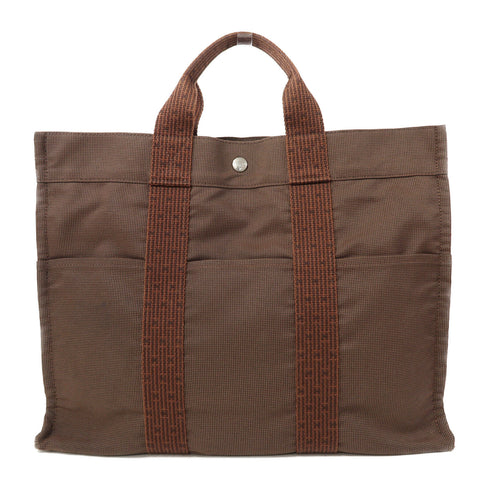 HERMES PHW Ale Line Hand Bag Canvas Brown