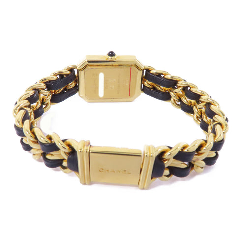 CHANEL CC Premiere L Quartz Watch Gold Plated Leather Black