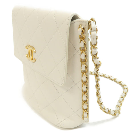 CHANEL Quilted CC GHW Chain Shoulder Bag Calfskin Leather White