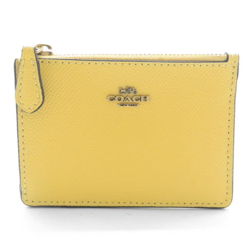 COACH GHW Card Case Calfskin Leather Yellow