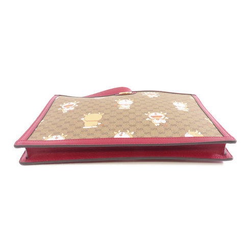 GUCCI GG GHW Gucci x Doraemon Clutch Bag 654503 Coated Canvas Brown Red