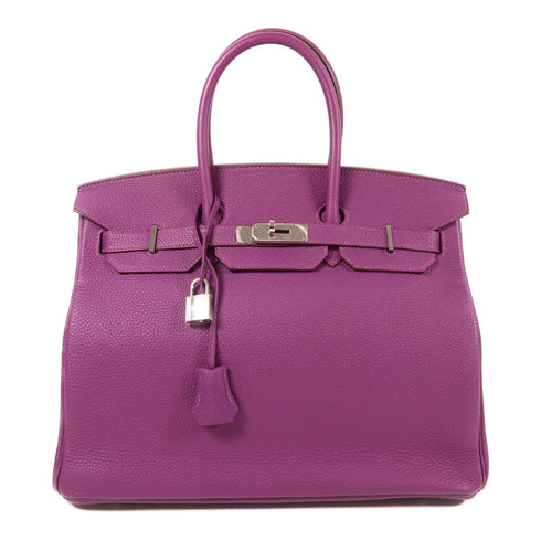 HERMES PHW Birkin 35 Hand Bag Clemence Leather Purple Anemone